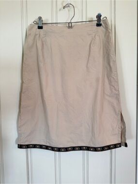 Y2K 90s Cream A-Line Skirt with Trim Gap Stretch Twee Preppy Collegiate Size 6